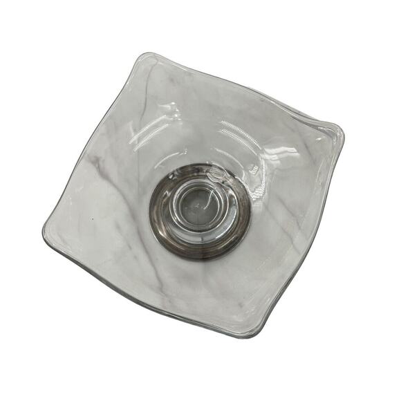 Frank M Whiting Sterling Silver Footed Base Bowl Square Glass Crystal - Picture 4 of 11